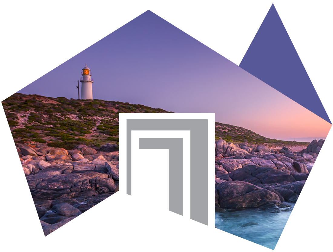 Brand South Australia logo with SA coastline and lighthouse