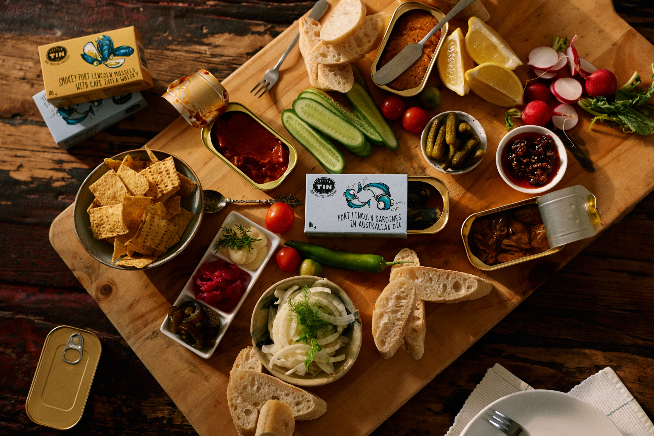 A grazing board of Little Tin Co products